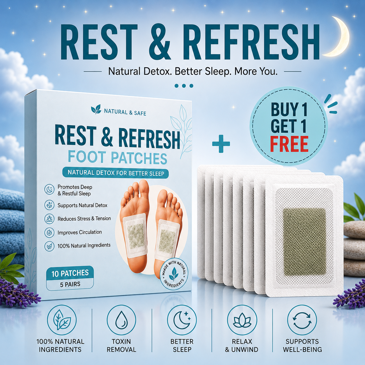 Rest & Refresh™ Foot Patches | Buy 1 Get 19 Free  🌿